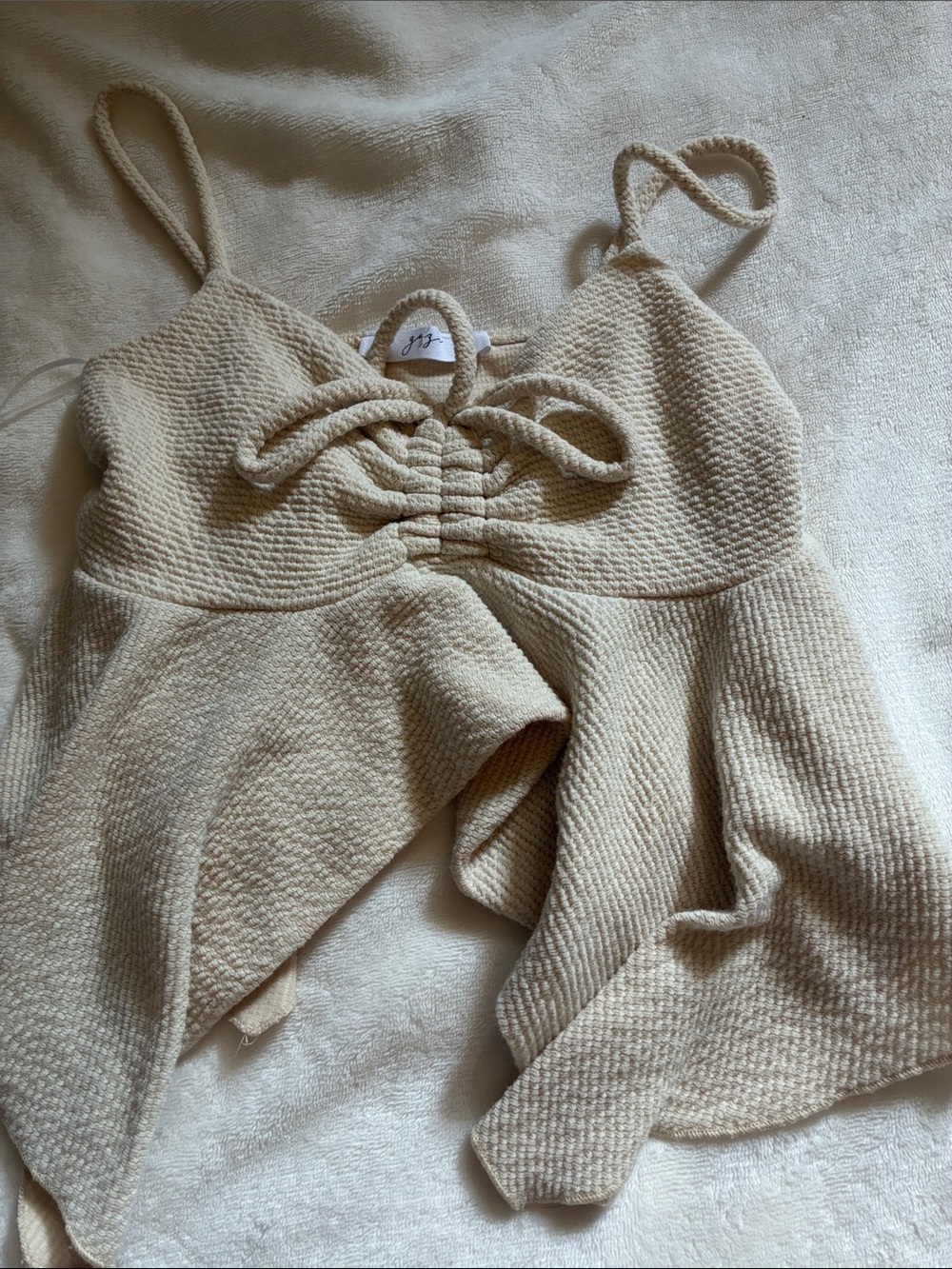 Soft Knit Cream Cami Top with Tie Front